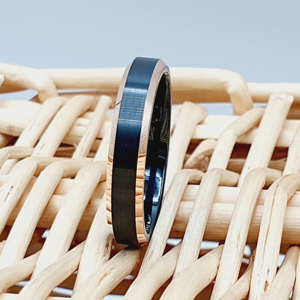 Unisex Tungsten Carbide Ring With Polished Silver And Rose Gold Edges W784